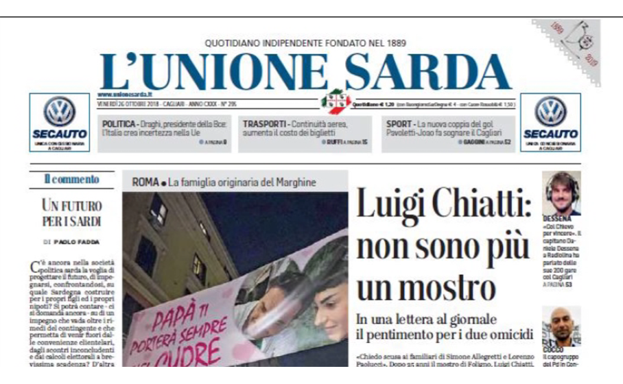 LA LETTERA DI LUIGI CHIATTI ALL'UNIONE SARDA: «NON SONO PIÙ ...