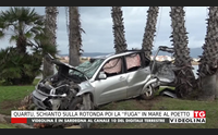 quartu schianto sulla rotonda poi la fuga in mare al poetto