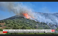 sardegna a fuoco incendi da nord a sud a teulada l intervento di un canadair